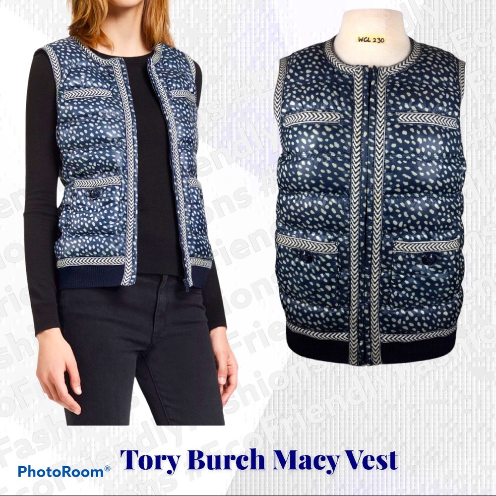 Tory Burch Macy Vest in Blue Polka Dot Women Sz 4
